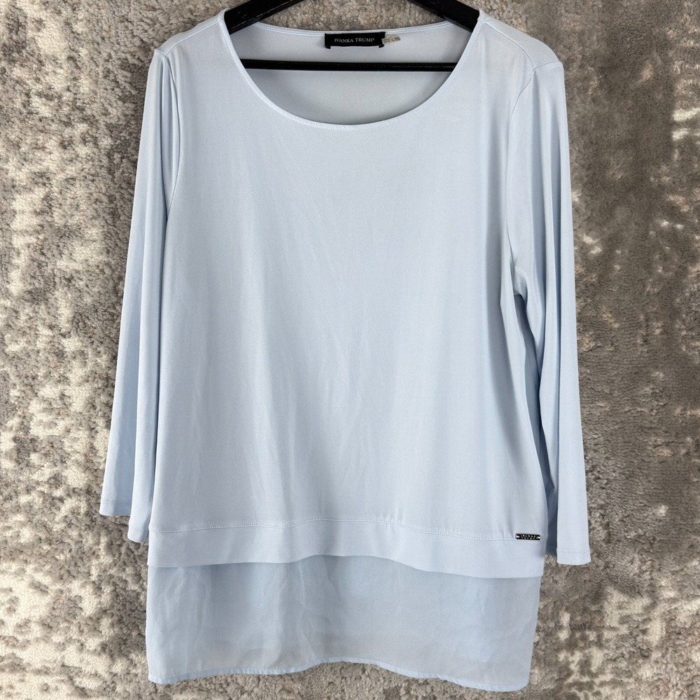 Ivanka‎ Trump Size L Minimalist Boat Neck Top Blue Stretch Long Sleeve Pullover